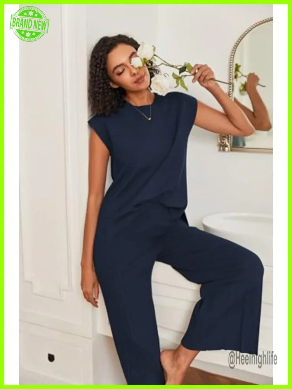 Two Piece Lounge Set Cap Sleeve Knit Top Wide Leg Pleated Pants Sweater Sets